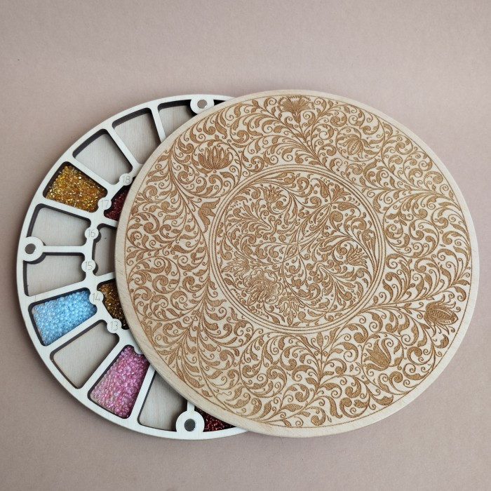 Органайзер для бісеру з дерев'яною кришкою на 32 клітинки (060424), фото 1