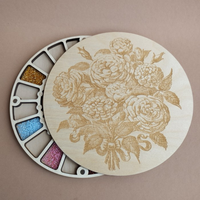 Органайзер для бісеру з дерев'яною кришкою на 32 клітинки (060425), фото 1