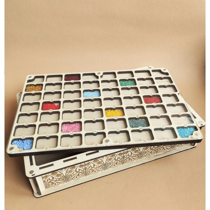 Прямокутний дерев'яний органайзер для бісеру з глибоким ящиком. Нумерація від 1 до 56 (060456), фото 1