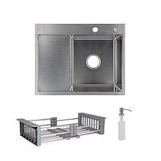 Комплект Lidz Handmade H6350L Мийка для кухні інтегрована крило зліва Brushed у комплекті з дозатором + Lidz