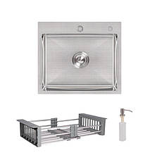 Комплект Lidz Handmade H5045 Мийка для кухні інтегрована Brushedу комплекті з дозатором + Lidz K01G Корзина