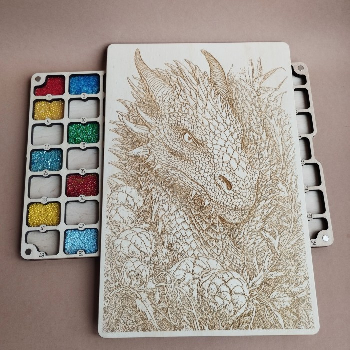 Органайзер для бісеру з дерев'яною кришкою на 56 пронумерованих комірок (060486), фото 1