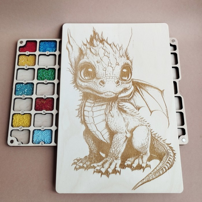 Органайзер для бісеру з дерев'яною кришкою на 56 пронумерованих комірок (060489), фото 1