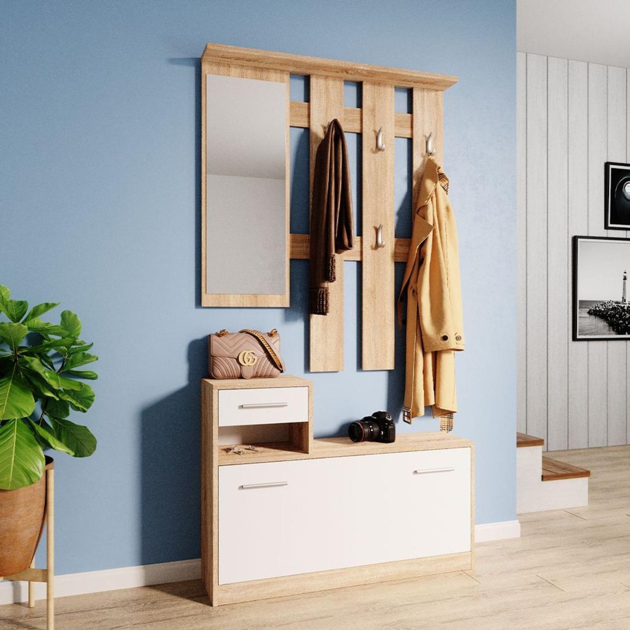 Передпокій з дзеркалом Doros Alice 100х25х182,9 см Білий/Дуб cонома (DRS-011331), фото 1