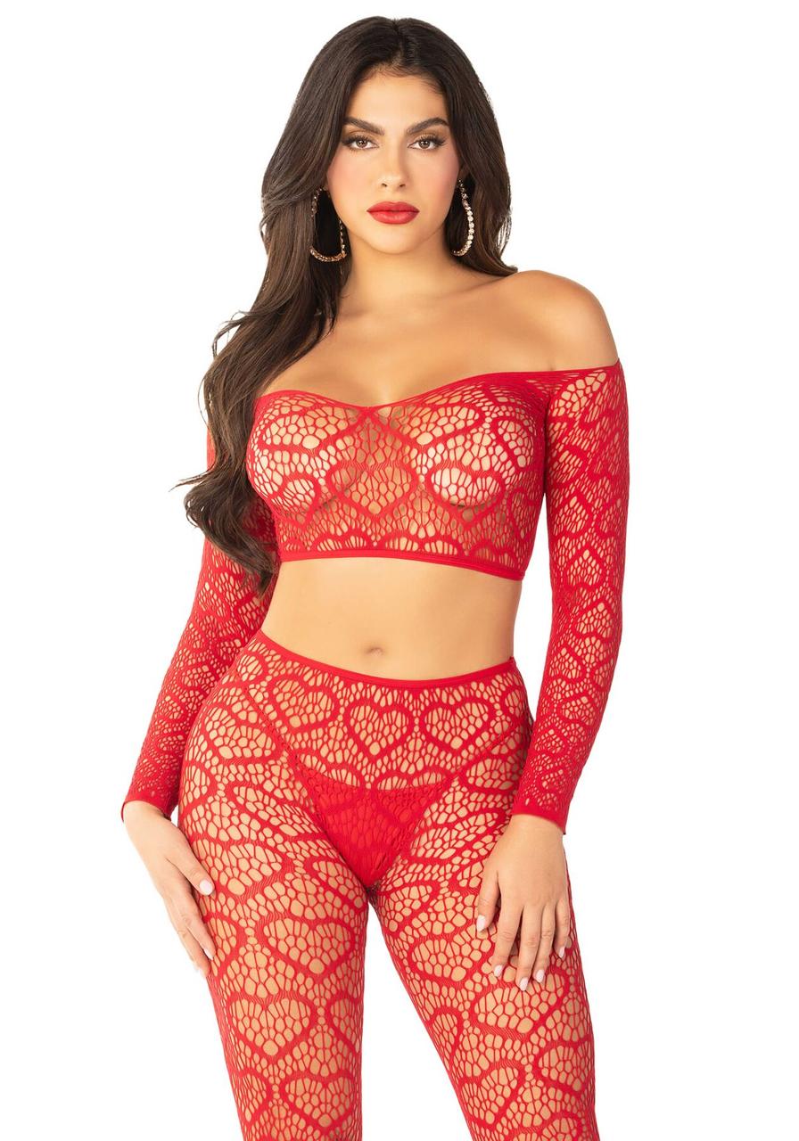Комплект Leg Avenue Off The Shoulder Top and Footless Tights One Size, Red, фото 1