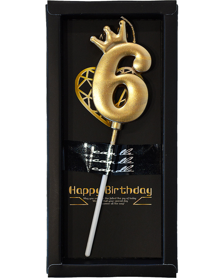 Свічка цифра з короною 6 (золота)