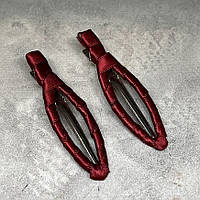 Шпилька з атласною стрічкою (зажим) 6 см, колір-бордовий, 1 пара, Бордовий