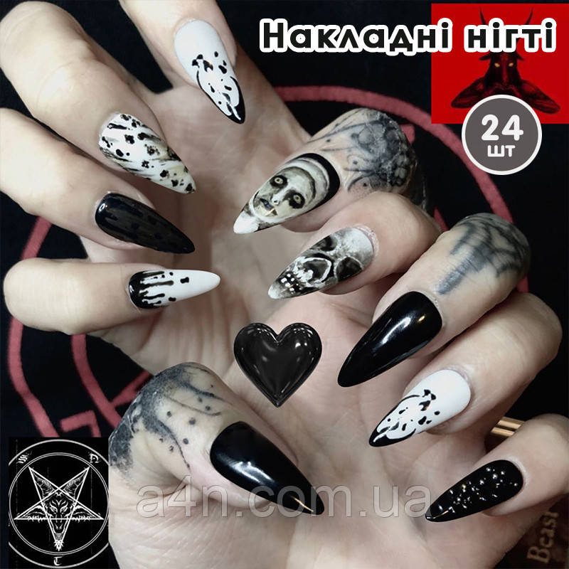 Накладні нігті 24 шт. готика + клей для нігтів, мигдаль для манікюру, фото 1