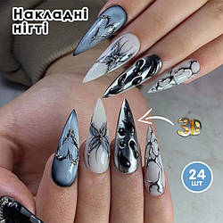 Накладні нігті 24 шт. 3D + клей для нігтів, форма-стилет для манікюру