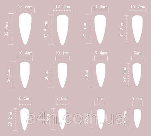 Размеры накладных ногтей