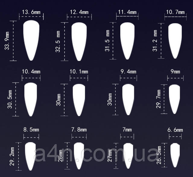 Размеры накладных ногтей