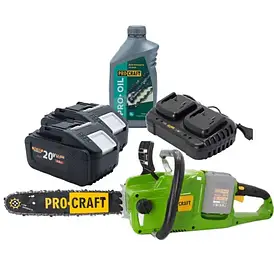 Акумуляторна ланцюгова пила Procraft PCA40/2 + 2 АКБ 20В 8Аг(високотокові) + зарядний пристрій Charger20/2