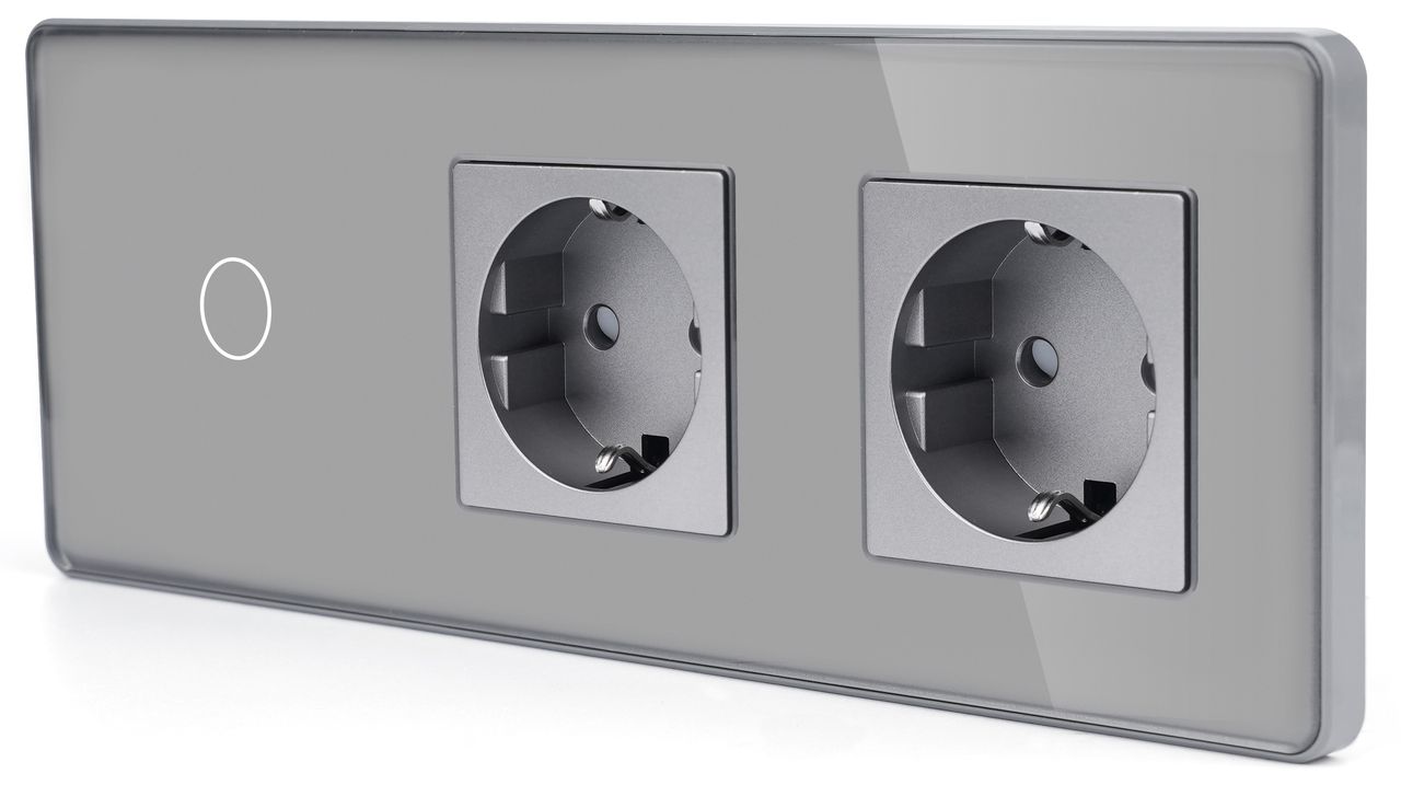 Сенсорний Wi-Fi + BLE вимикач (1кл.) + Розетка (2 шт.) 1DAL | Сірий Скло (G228D-SW1G.WF-STX2.GR)