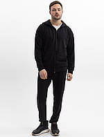 Чоловічий спортивний костюм на блискавці з капюшоном із двонитки весна-осінь чорний Moor-p