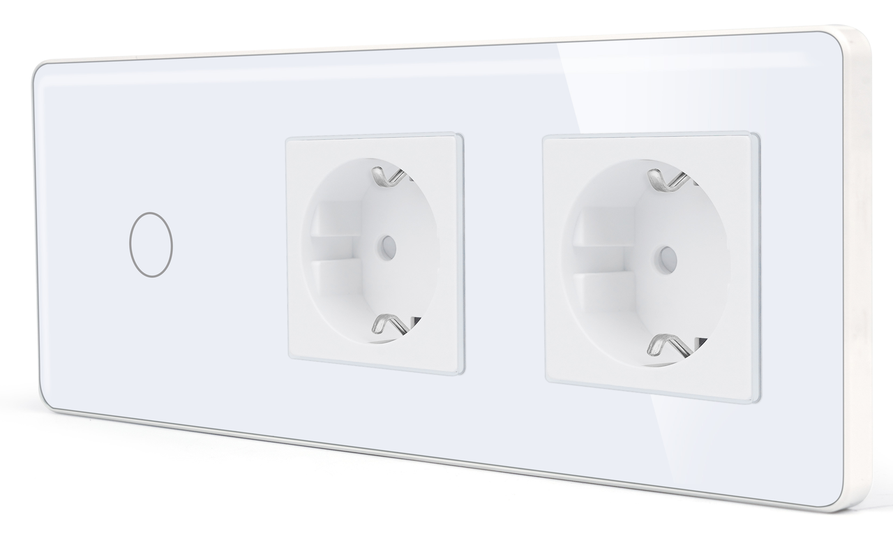 Сенсорний Wi-Fi + BLE вимикач (1кл.) + Розетка (2 шт.) 1DAL | Білий Скло (G228D-SW1G.WF-STX2.WT)