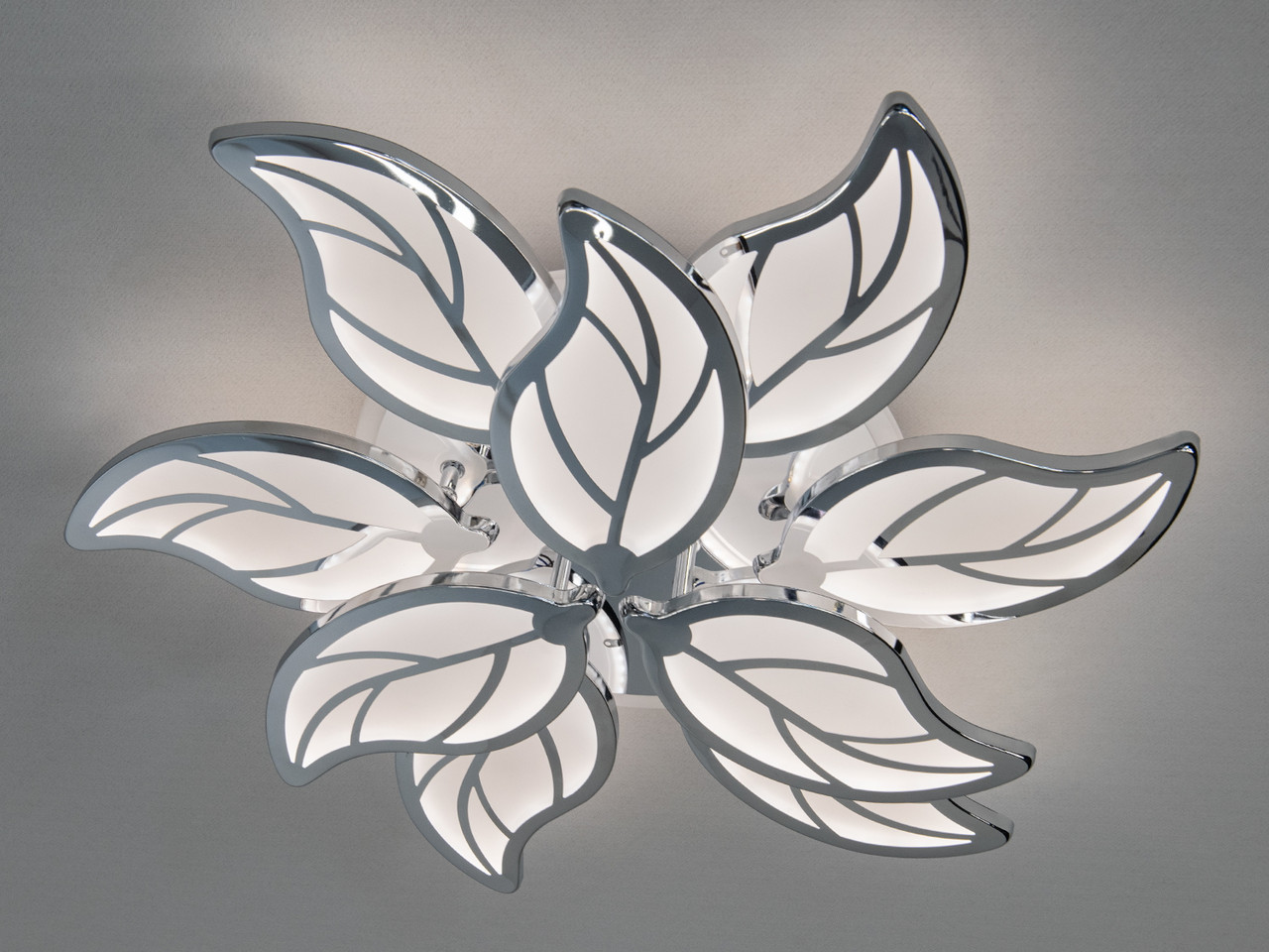 Світлодіодна стельова люстра для вітальні з димером, хром, 140W, 8028-6+3HR-LS 8028/6+3HR LED 3color dimmer