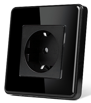 Скляна розетка 1DAL | Чорний з З/К + Шторки (G86D-ST.BL)