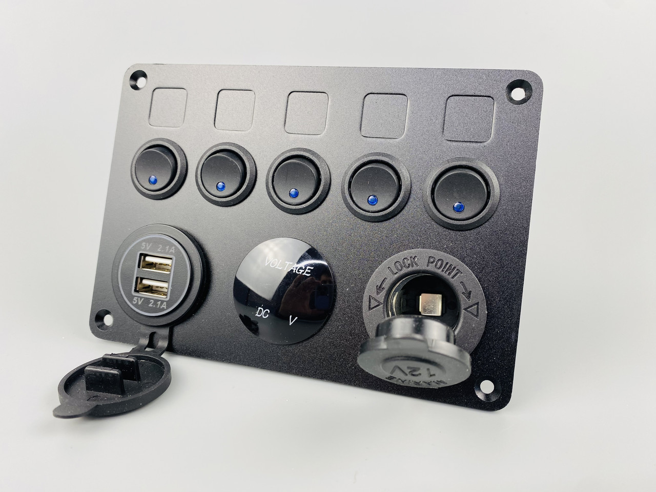 5-кнопкової панелі з двома USB-портами, цифровим вольтметром і розеткою прикурювача, фото 1