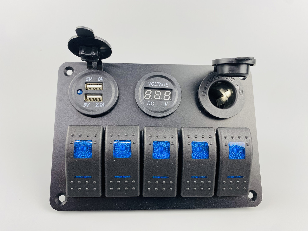 Світлодіодна клавішна панель перемикачів  з вольтметром і коробкою запобіжників, USB, цифровим дисплеєм, фото 1