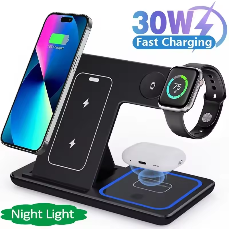 3 в 1 підставка для швидкого бездротового заряджання 30 Вт iPhone Apple Watch Airpods Pro