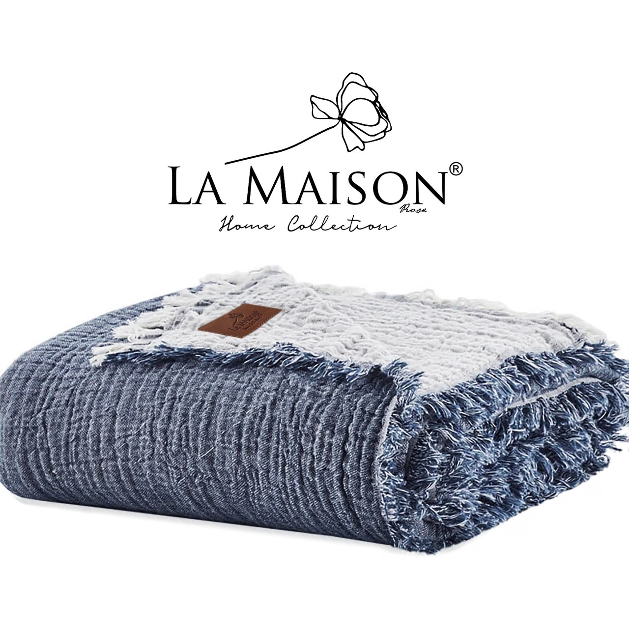 Муслінове покривало La Maison 230×240 Selin Mavi - Ekru, фото 1