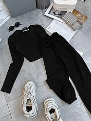 Стильний жіночий літній прогулянковий костюм штани джогери двонитка топ лонгслів дайвінг