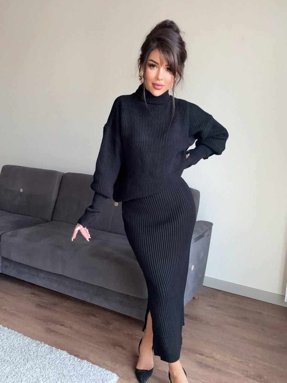Теплий костюм міді спідниця з резинкою і светр із коміром стійкою (р. 42-46) 9103788, фото 1