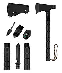 Туристичний розбірний топір 7 в 1 з ножем, кресалом, компасом і склобоєм – універсальний набір для кемпінгу