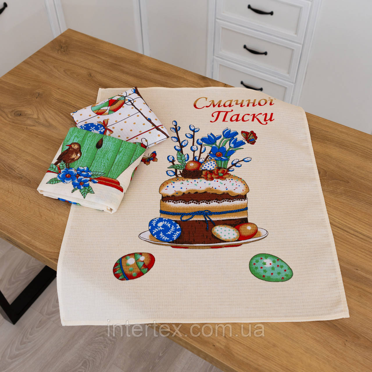 Рушники вафельні "Український Великдень" (жовті) 3шт. 60х47 см, фото 1