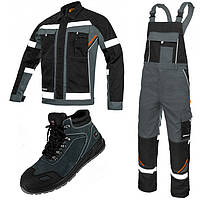Костюм защитный спецодежда рабочая, роба мужская куртка, полукомбинезон и ботинки, демисезонная униформа
