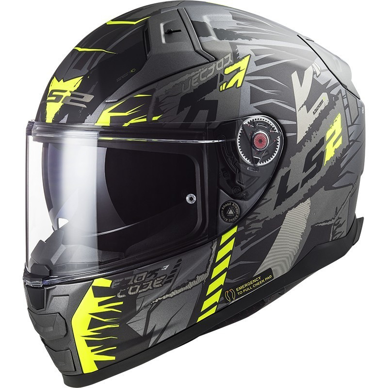 Мотошолом LS2 FF811 Vector II Techbot Matt Titanium Yellow Fluo