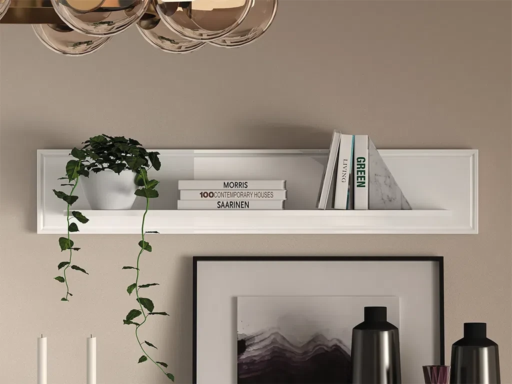 Полиця навісна Goldin 09 (білий глянець/золотий), фото 1