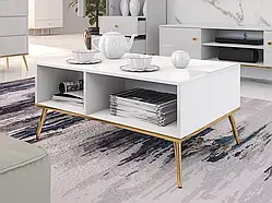 Прямокутний кавовий столик Goldin 08 (білий глянець/золотий)