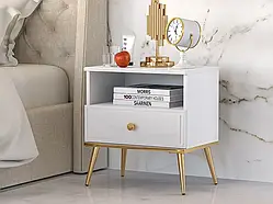 Приліжкова тумба Goldin 07 (білий глянець/золотий)