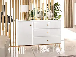 Комод у вітальню, у спальню Goldin 05 (білий глянець / золотий)