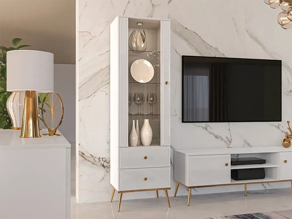 Вітрина у вітальню Goldin 02 (білий глянець/сірий), фото 1