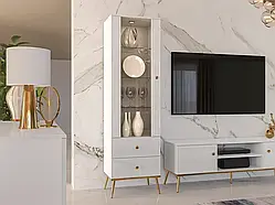 Вітрина у вітальню Goldin 02 (білий глянець/сірий)