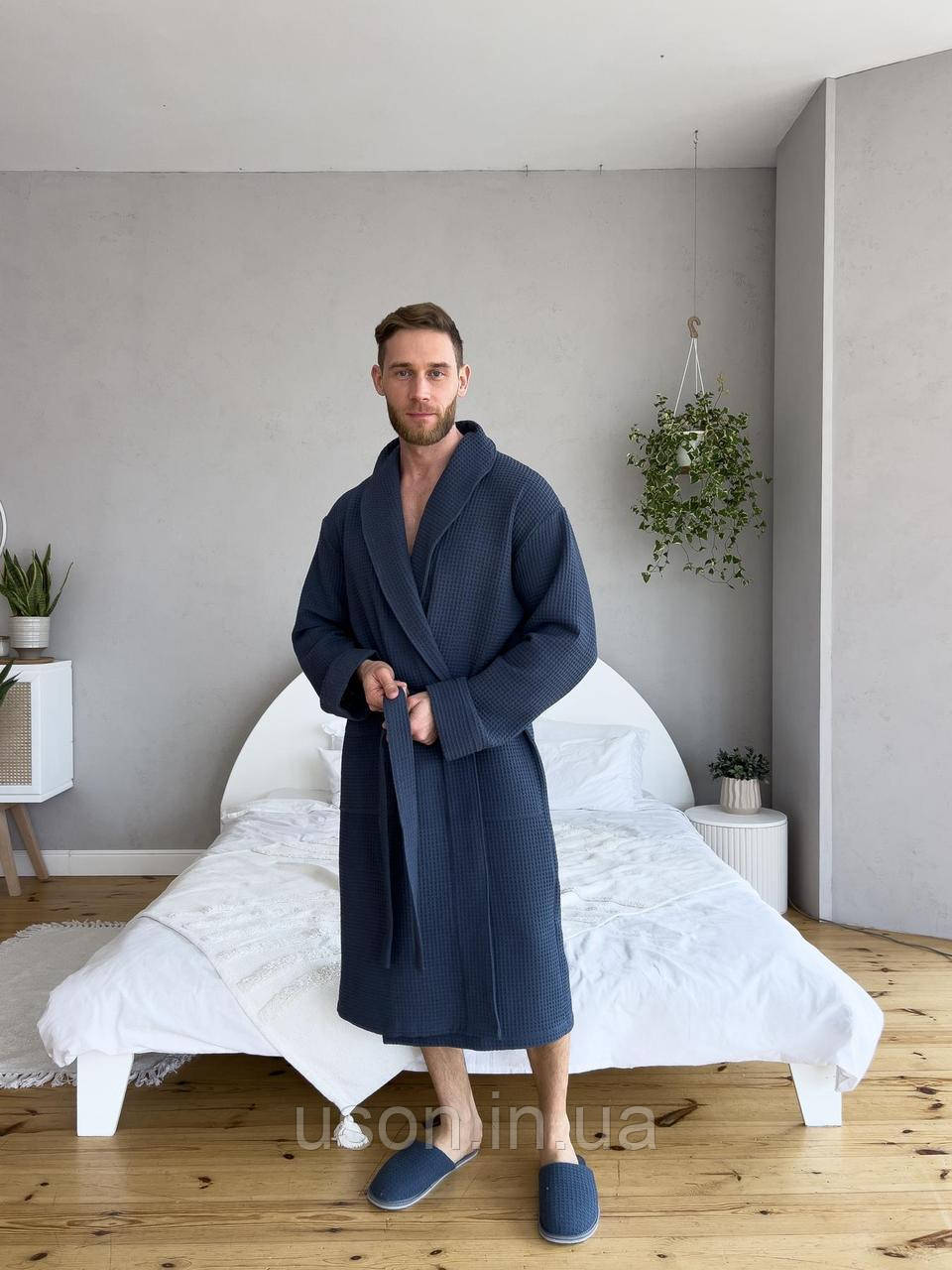 Подарунковий набір Сапфір3 (халат, капці) COSY, темно-синій, фото 1