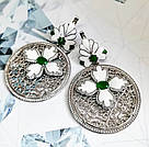 Набір прикрас сережки і кулон ажурного дизайну з емаллю та зеленим каменем Шахеризада, фото 3