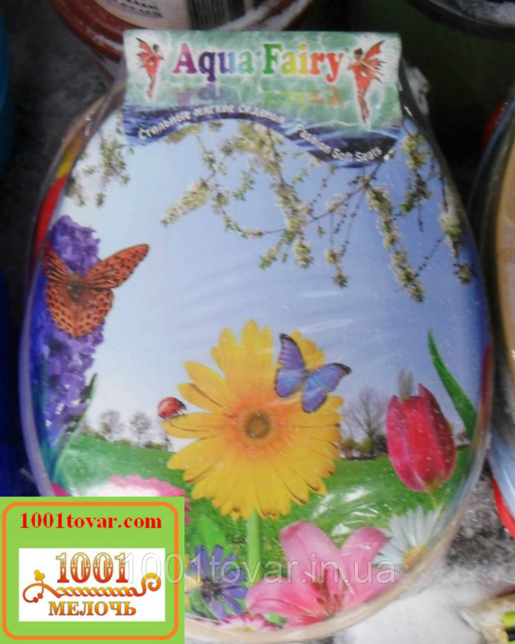 Сидіння м'яке з кришкою для унітазу Aqua Fairy "Гербери з тюльпанами і метеликами", фото 1