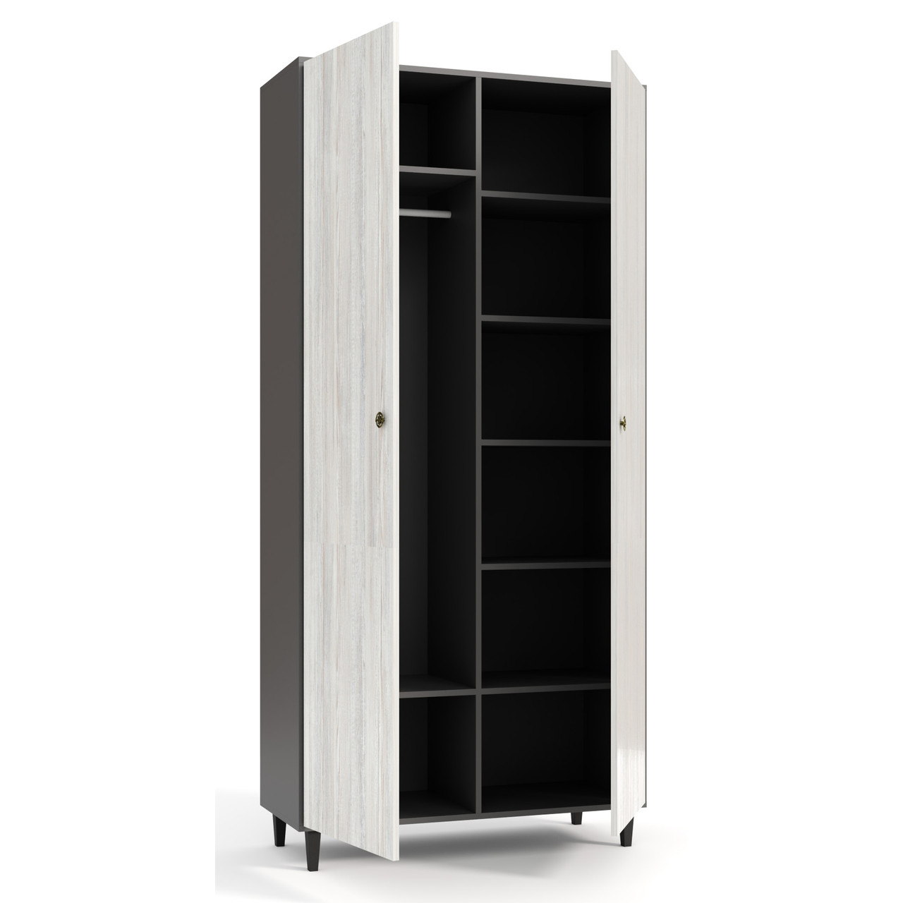 Сучасна розпашна дводверна шафа 1 метр з полицями та штангою на ніжках у спальню Глорія Київський Стандарт, фото 1