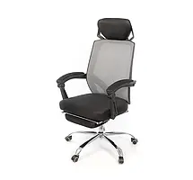 Крісло з підставкою для ніг Катран CH RL чорний, комп'ютерне офісне крісло в сіточку з коліщатками