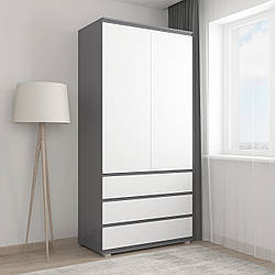 Шафа для речей розпашна з 3 шухлядами та штангою Шафа без ручок 2-створчаста з Ламінованого ДСП 100 см