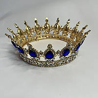 Корона  діадема золота з синіми камінцями d 12 см