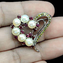 Перли срібна брошка тюльпани, 003РЖ