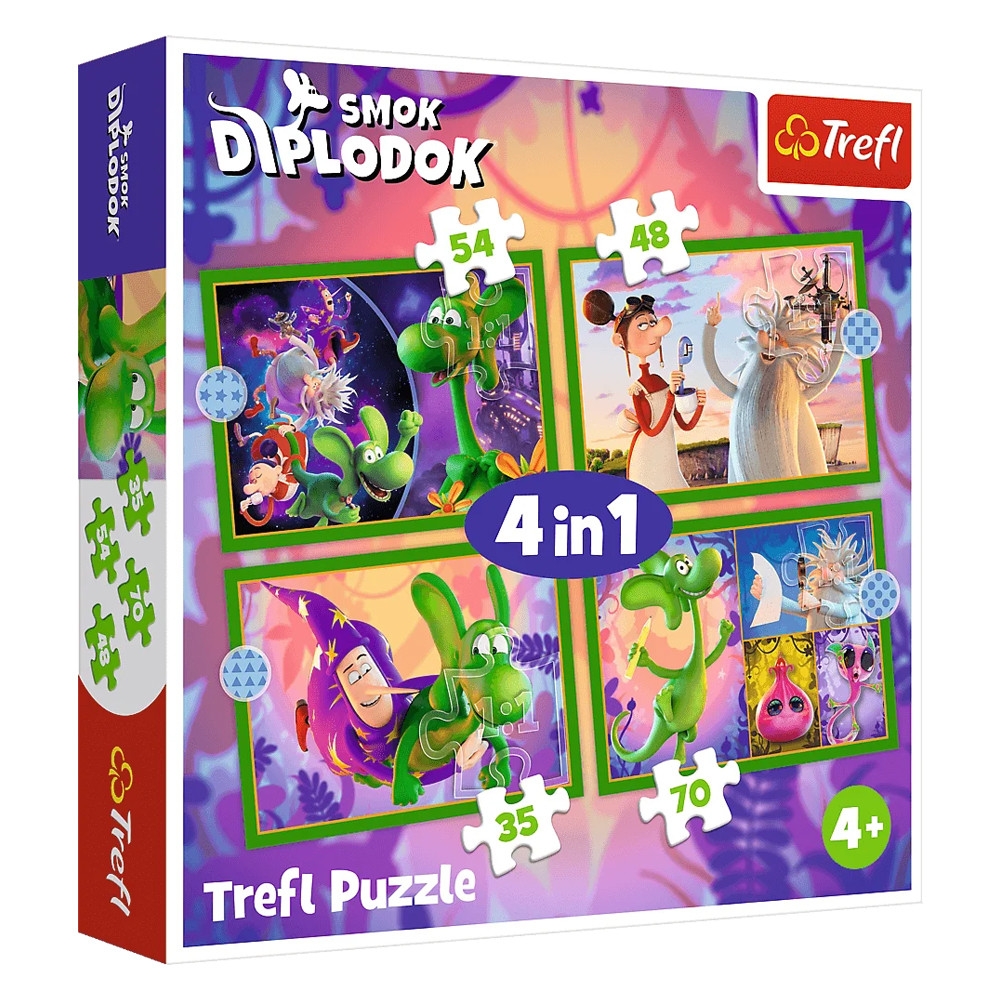 Пазл 4 в 1 "Світ дракона", 35-48-54-70 елементів Trefl Diplodocus Dragon (5900511346633)