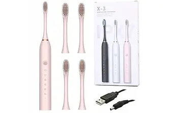 Електрична звукова зубна щітка X3 USB Sonic Toothbrush 4 насадки, 6 режимів
