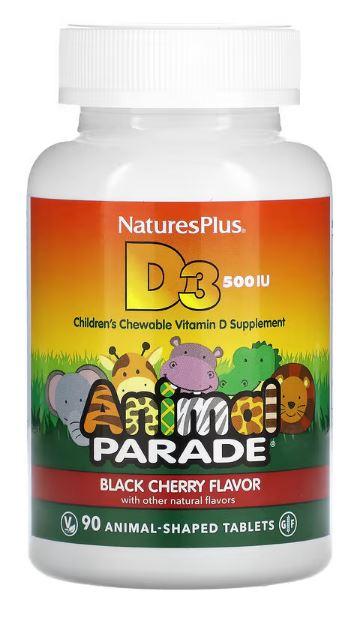 Вітамін Д3 для дітей, смак чорної вишні, nature's Plus, 500 МО, 90 капсул, фото 1