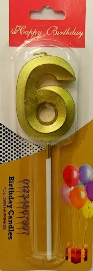 Свічка-цифра "6" золота 3D (5 см.)  1шт.
