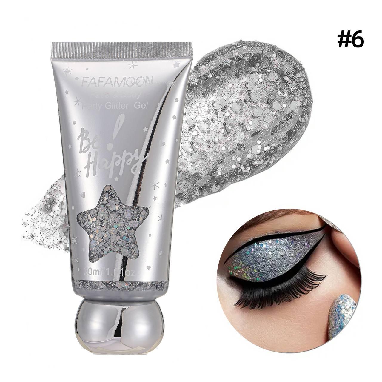 Гелевий глітер для обличчя, волосся та тіла Fafamoon Silver, 30 мл, фото 1